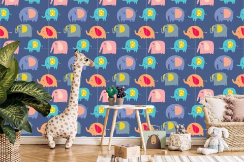 Tapeta W Kolorowe Słonie, Zwierzęta, Pokój Chłopca