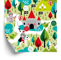 Tapeta Bajkowa Dla Dzieci, Rycerze, Smoki, Drzewa