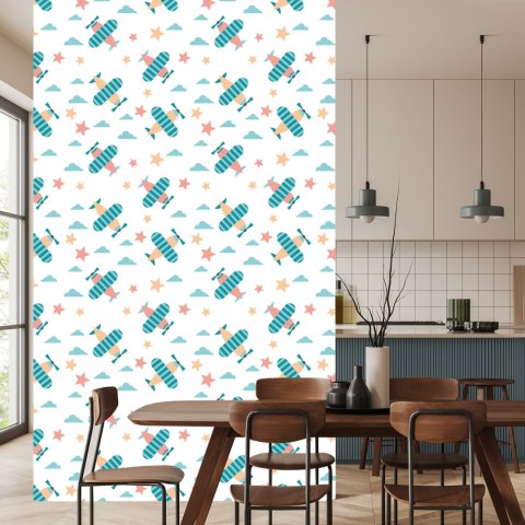 Tapeta Dla Dzieci Kolorowe Samoloty Chmury Gwiazdy