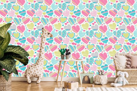 Tapeta Dla Dzieci - Piękne Kolorowe Serduszka