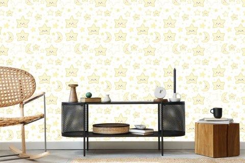 Tapeta Dla Dzieci - Uśmiechnięte Gwiazdki I Księżyce