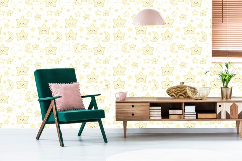 Tapeta Dla Dzieci - Uśmiechnięte Gwiazdki I Księżyce