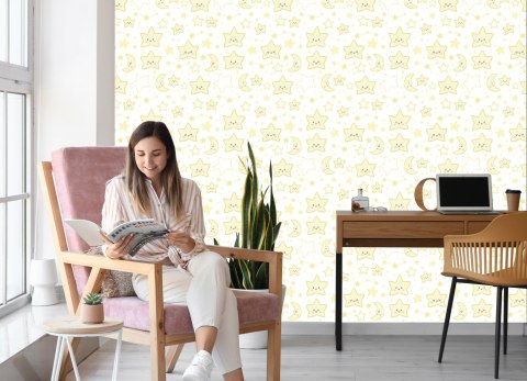 Tapeta Dla Dzieci - Uśmiechnięte Gwiazdki I Księżyce