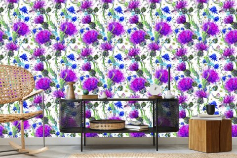 Tapeta Do Jadalni Kwiaty Rośliny Liście Ważka Łąka