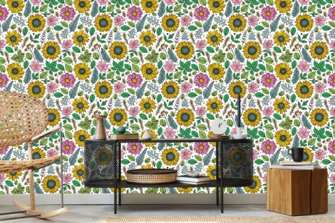 Tapeta Kolorowe Słoneczniki Z Roślinami