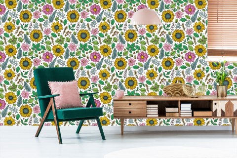 Tapeta Kolorowe Słoneczniki Z Roślinami