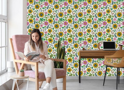 Tapeta Kolorowe Słoneczniki Z Roślinami