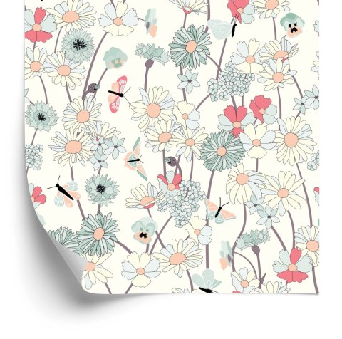 Tapeta Polne Kwiaty Z Motylami