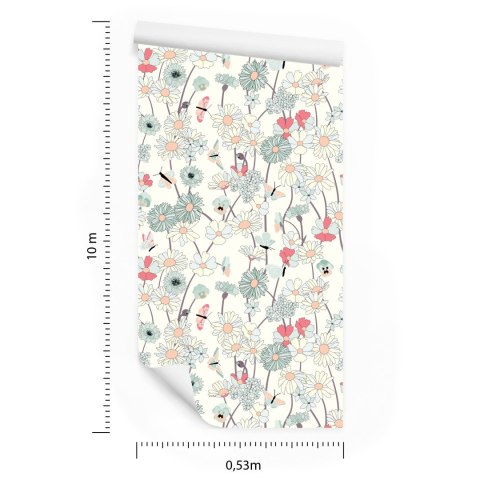 Tapeta Polne Kwiaty Z Motylami