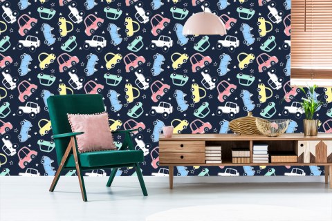 Tapeta W Kolorowe Auta, Gwiazdki, Pokój Dziecięcy