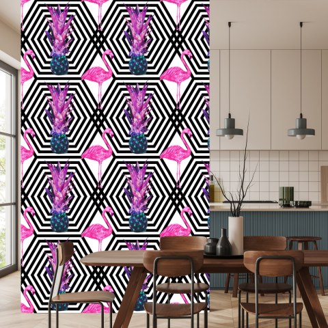 Tapeta Ananasy I Flamingi