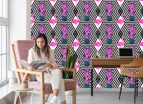 Tapeta Ananasy I Flamingi