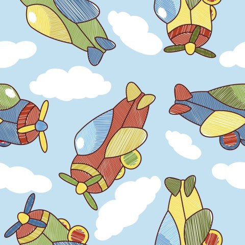 Tapeta Kolorowe Bajkowe Samoloty Z Chmurami