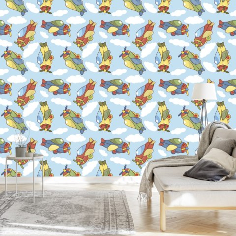 Tapeta Kolorowe Bajkowe Samoloty Z Chmurami