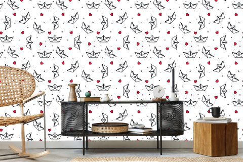 Tapeta Papierowe Łódki Z Serduszkami