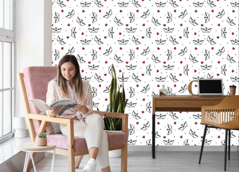 Tapeta Papierowe Łódki Z Serduszkami