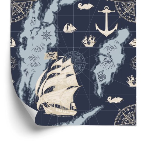 Tapeta Statki Na Mapie Skarbów Vintage