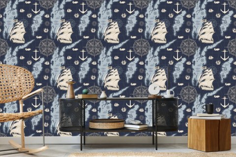 Tapeta Statki Na Mapie Skarbów Vintage