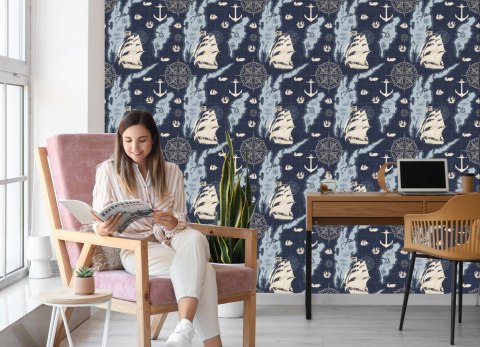 Tapeta Statki Na Mapie Skarbów Vintage