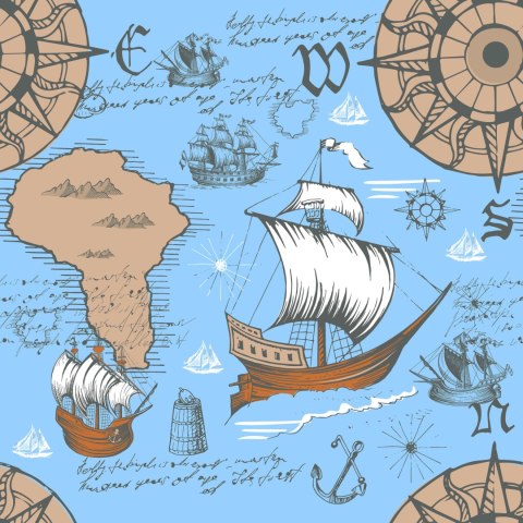 Tapeta Żaglowce Na Tle Starej Mapy