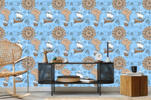 Tapeta Żaglowce Na Tle Starej Mapy