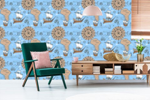 Tapeta Żaglowce Na Tle Starej Mapy