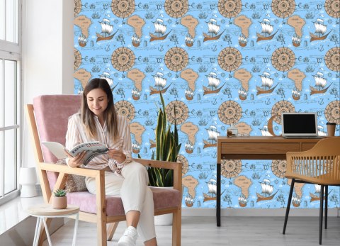 Tapeta Żaglowce Na Tle Starej Mapy