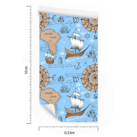 Tapeta Żaglowce Na Tle Starej Mapy