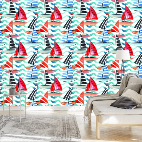 Tapeta Żaglówki Malowane Akwarelą