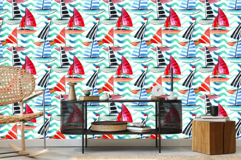 Tapeta Żaglówki Malowane Akwarelą