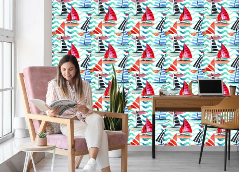 Tapeta Żaglówki Malowane Akwarelą