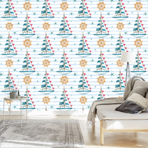 Tapeta Żaglówki Na Tle Malowanych Pasków