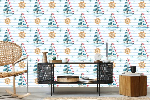 Tapeta Żaglówki Na Tle Malowanych Pasków