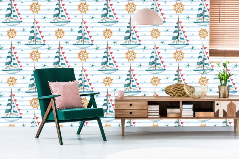 Tapeta Żaglówki Na Tle Malowanych Pasków