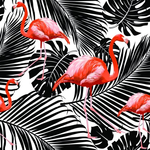 Tapeta Flamingi I Czarne Egzotyczne Liście