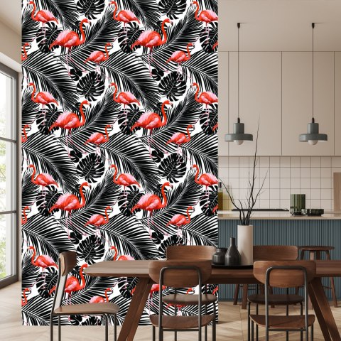 Tapeta Flamingi I Czarne Egzotyczne Liście