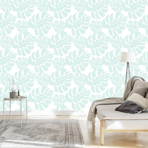 Tapeta Tropikalne Liście W Pastelowej Zieleni