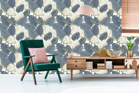 Tapeta Tropikalne Liście Z Kwiatami