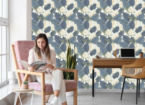 Tapeta Tropikalne Liście Z Kwiatami