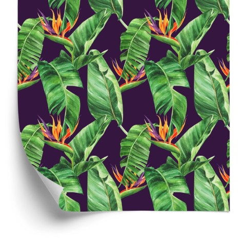 Tapeta Zielone Liście Z Kwiatami