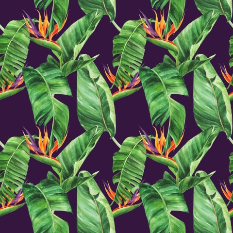 Tapeta Zielone Liście Z Kwiatami