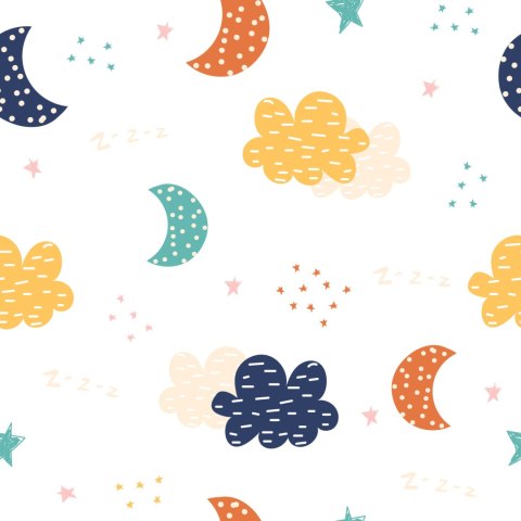 Tapeta Dla Dzieci - Kolorowe Chmurki, Gwiazdki I Księżyce