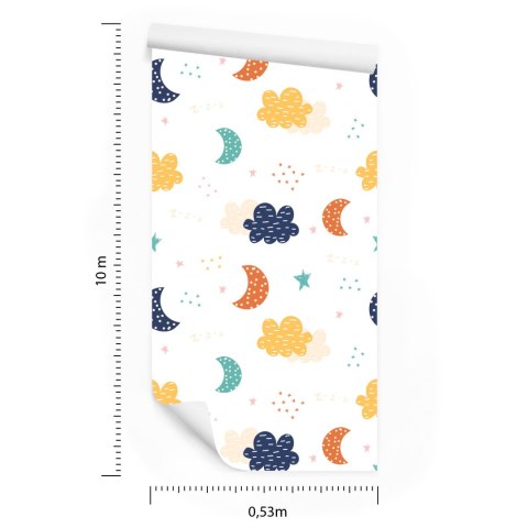 Tapeta Dla Dzieci - Kolorowe Chmurki, Gwiazdki I Księżyce