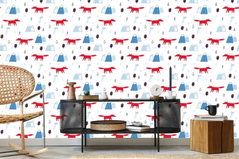 Tapeta Dla Dzieci, Chmury, Lisy, Styl Skandynawski