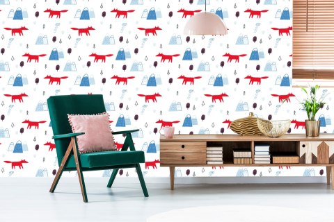 Tapeta Dla Dzieci, Chmury, Lisy, Styl Skandynawski