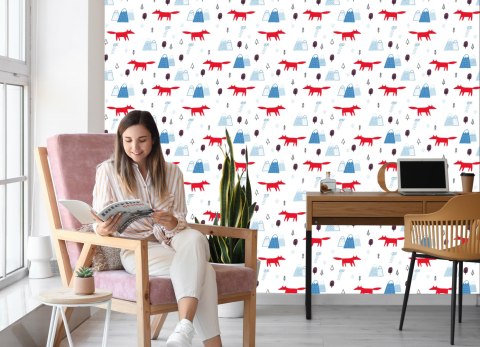 Tapeta Dla Dzieci, Chmury, Lisy, Styl Skandynawski