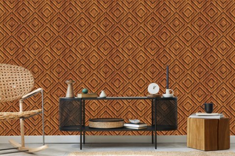 Tapeta Drewniany Wzór Geometryczny Retro