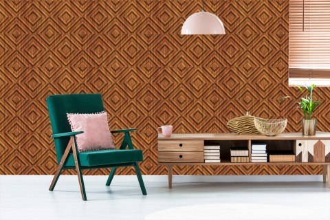 Tapeta Drewniany Wzór Geometryczny Retro