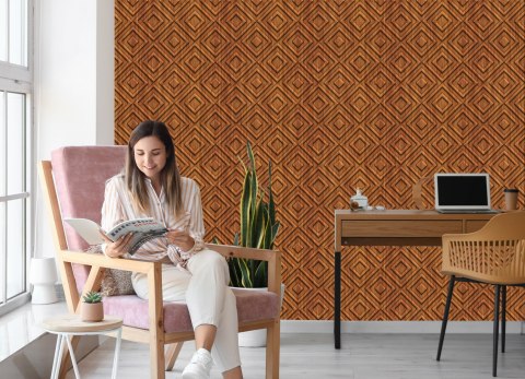 Tapeta Drewniany Wzór Geometryczny Retro