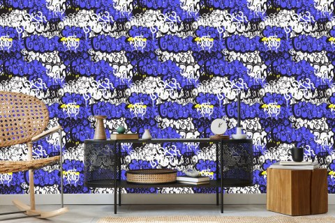 Tapeta Graffiti Z Fioletowymi Elementami